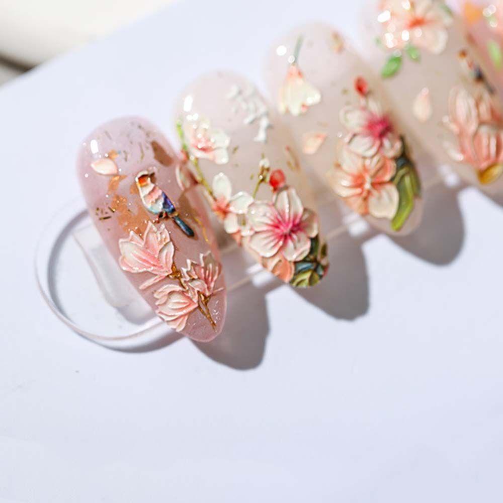 QQMALL Miếng Dán Trang Trí Móng Tay 5D Hình Hoa Mộc Lan Dễ Thương DIY