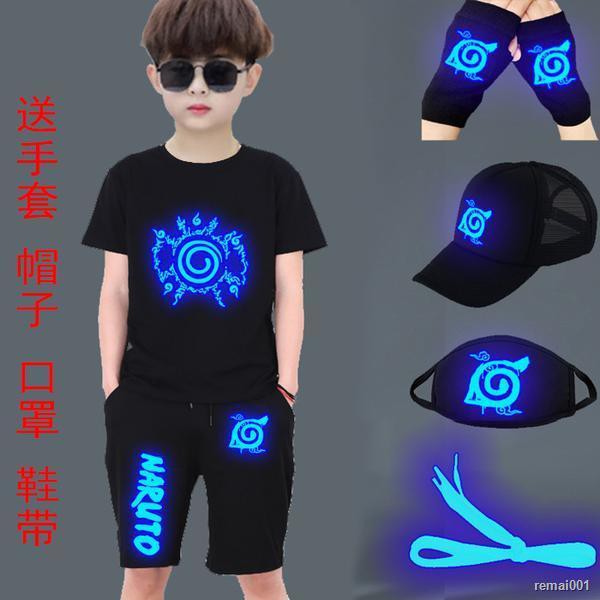 Set Áo Thun Tay Ngắn Họa Tiết Naruto Dạ Quang Và Quần Short Thời Trang Cho Bé