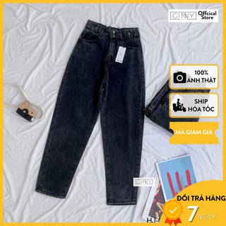 Quần Baggy Jean Nữ Hack Dáng HJ-001 Đen Xám Nhạt| Quần Jean Cạp Cao | Vải Jean Wash Xịn