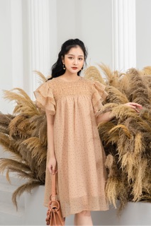 Đầm chấm bi dập nhăn