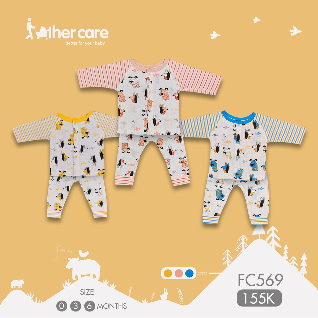 Bộ Quần Áo sơ sinh DT FatherCare Cài Giữa - Họa Tiết Cún Kẻ FC569
