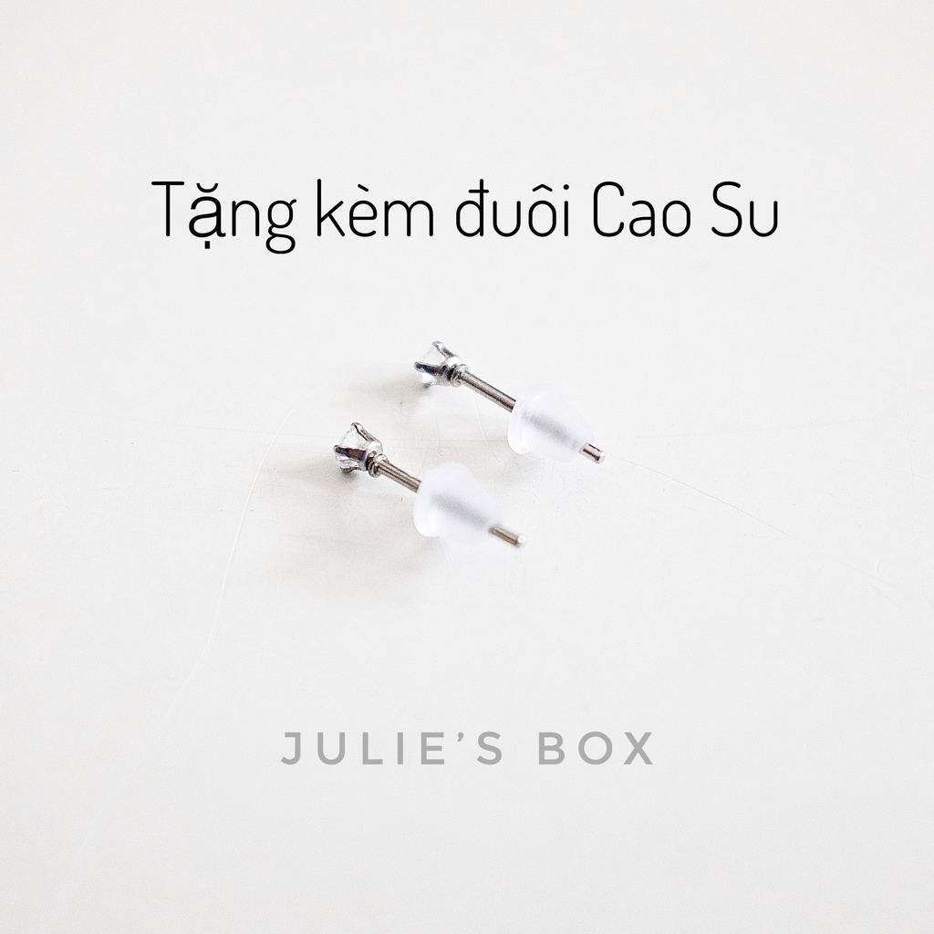 [1 CẶP] Bông Tai Inox Màu Bạc Unisex Đính Đá Tròn Đen Đuôi Gài Không Gỉ Sét Không Ngứa Bông Tai Julies Box 66