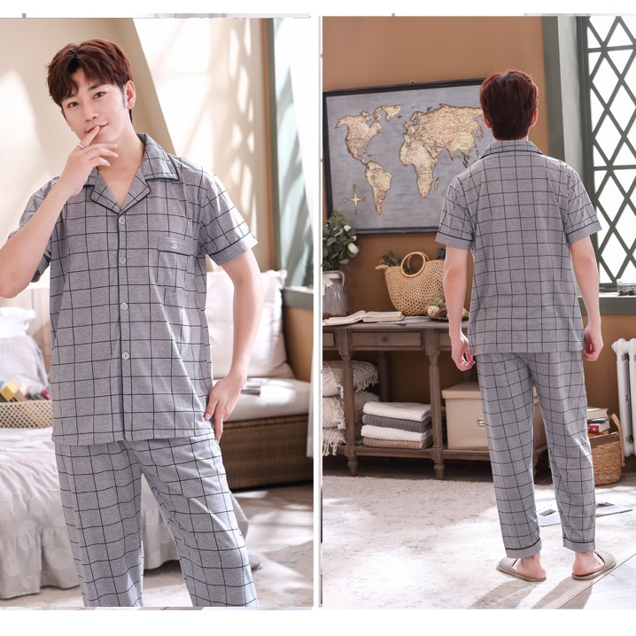 Đồ ngủ nam gồm áo tay ngắn + quần dài thời trang hè | BigBuy360 - bigbuy360.vn