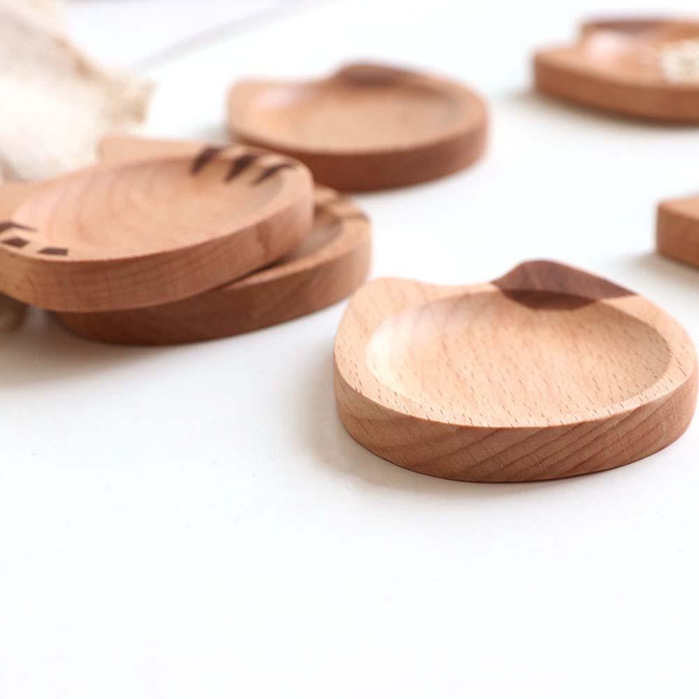 Đĩa Gỗ Mini Hình Chú Mèo Sáng Tạo Dùng Để Cắt Lát Đậu Nành / Giấm