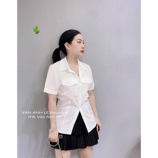 Áo sơ mi tay ngắn trơn kiểu 2 túi trước cực xinh , chất kate lụa mềm mịn