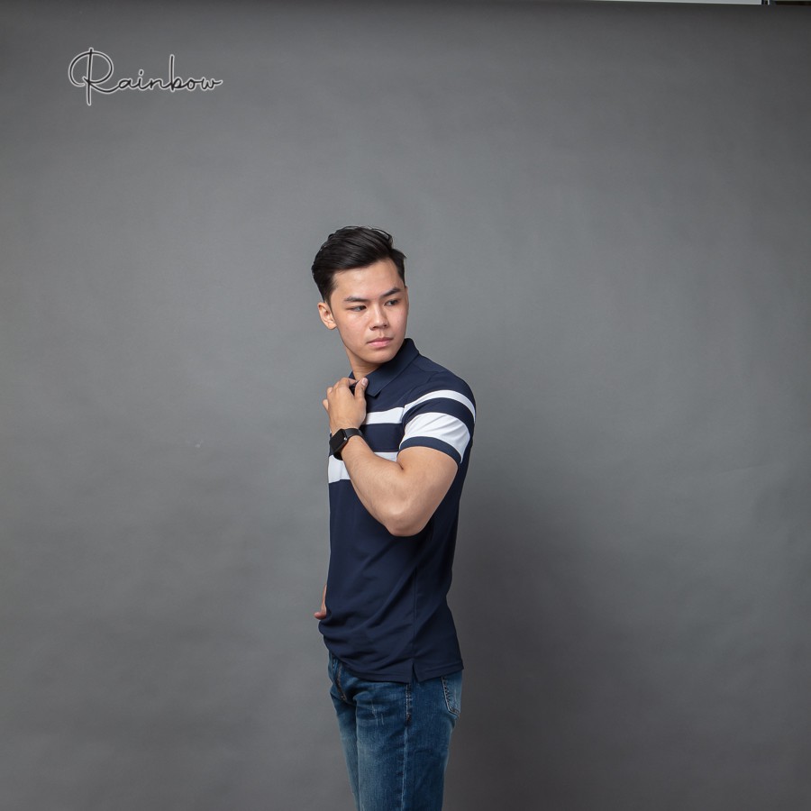 Áo polo nam có cổ chính hãng Rainbow PO003 - Xanh navy phối sọc thân | BigBuy360 - bigbuy360.vn