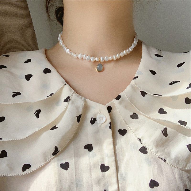 Dây chuyền chocker nữ - Vòng cổ nữ chocker ngọc trai nhân tạo hạt đá Vintage Vườn Trang Sức VTS DC0122