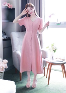 Đầm váy hồng nút bọc form dài (kèm hình thật)