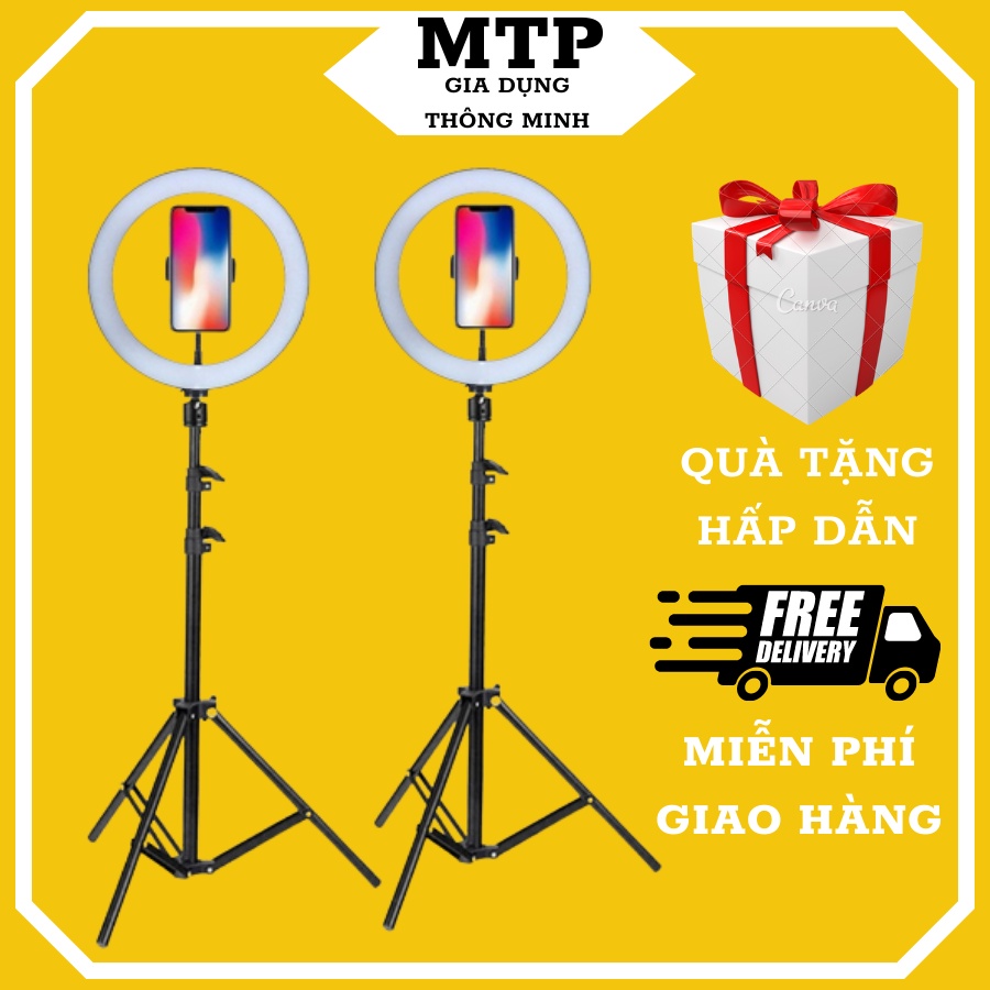 Đèn livestream bán hàng size 26/33/36cm 3 chế độ sáng, chân sắt 2M, Đèn live stream đa năng