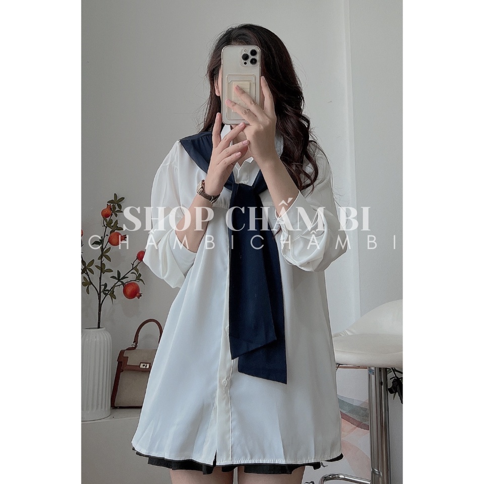 Áo sơ mi nữ tay dài A.339, Áo kiểu cổ quàng khăn 4 màu phong cách đơn giản năng động - Thời trang nữ Chấm Bi