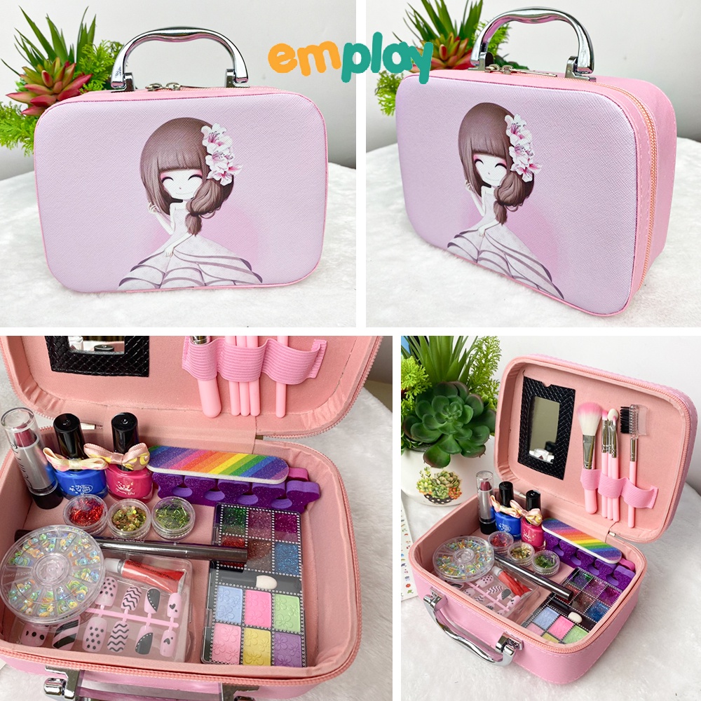 Đồ chơi làm nail cho bé gái, Đồ chơi trang điểm cao cấp dáng hộp có quai xách chất liệu thật an toàn cho bé