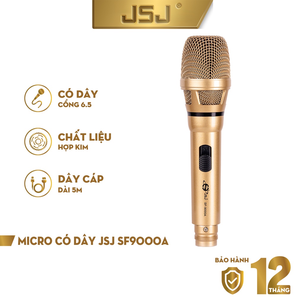 Micro karaoke có dây cao cấp JSJ SF-9000A thiết kế sang trọng mỹ quan hợp xu hướng đầu mic làm từ kim loại vàng