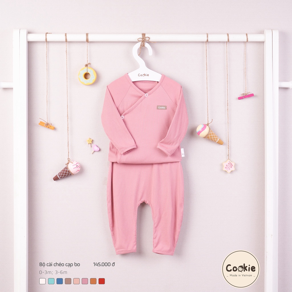 Bộ sơ sinh cài chéo Cookie dài tay chính hãng