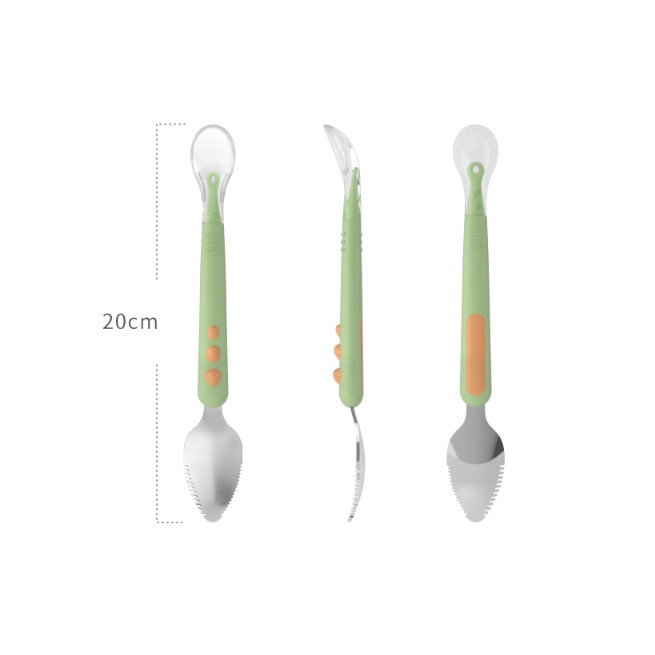 Thìa Nạo Hoa Quả 2 Đầu Tiện Lợi Kết Hợp Thìa Ăn Dặm Silicon Cho Bé (Tặng kèm hộp đựng)