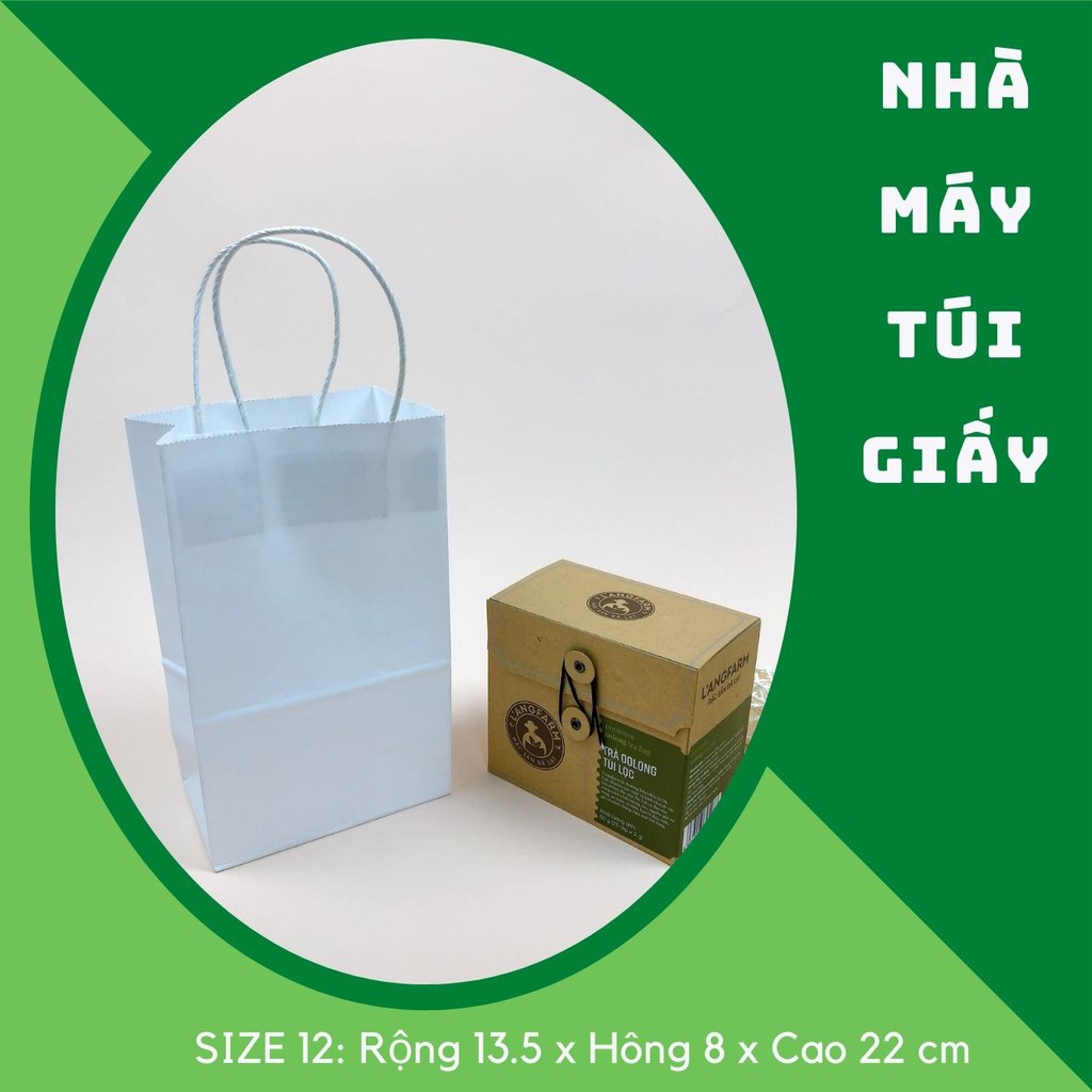 500 CHIẾC TÚI GIẤY KRAFT SIZE 12: 13.5x8x22 MÀU TRẮNG CÓ QUAI ( ẢNH THẬT)