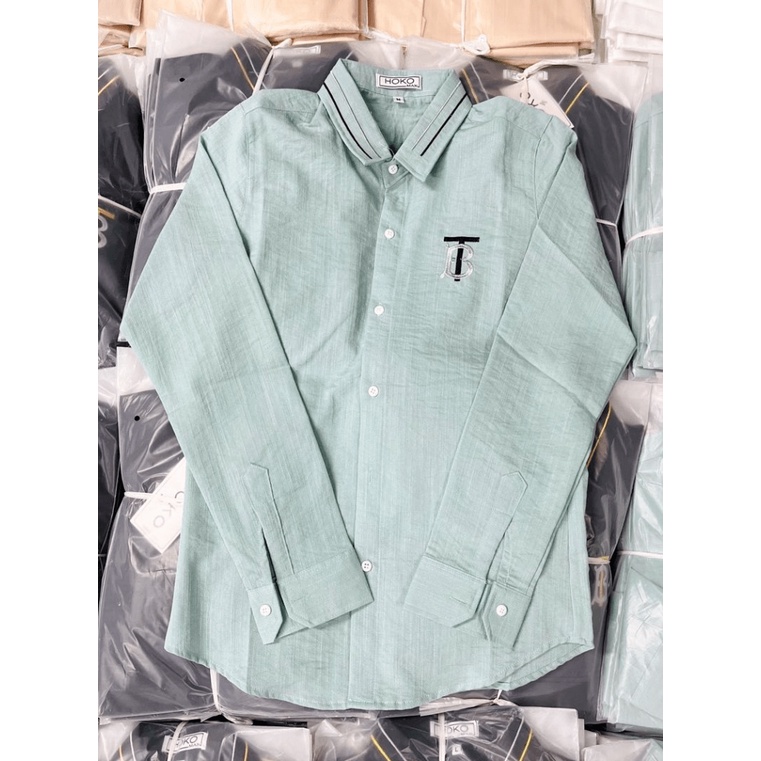 Áo Sơ Mi Nam Tay Dài Vải Đũi Logo Thêu TB Chất Liệu Mềm Mịn Thoải Mái Thiết Kế Tôn Dáng Sang Trọng Siêu Hot [NEW UNISEX]