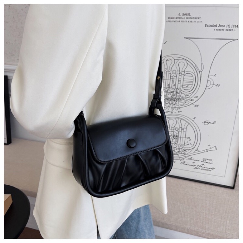 Túi xách nữ đeo chéo da nhúm khoá cúc dây đeo kèm khăn Zuliashop8386