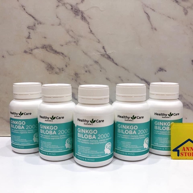 Viên Uống Bổ Não Healthy Care Ginko Biloba 2000 Giúp Giảm Căng Thẳng Tăng Khả Năng Tập Trung Hộp 100 Viên