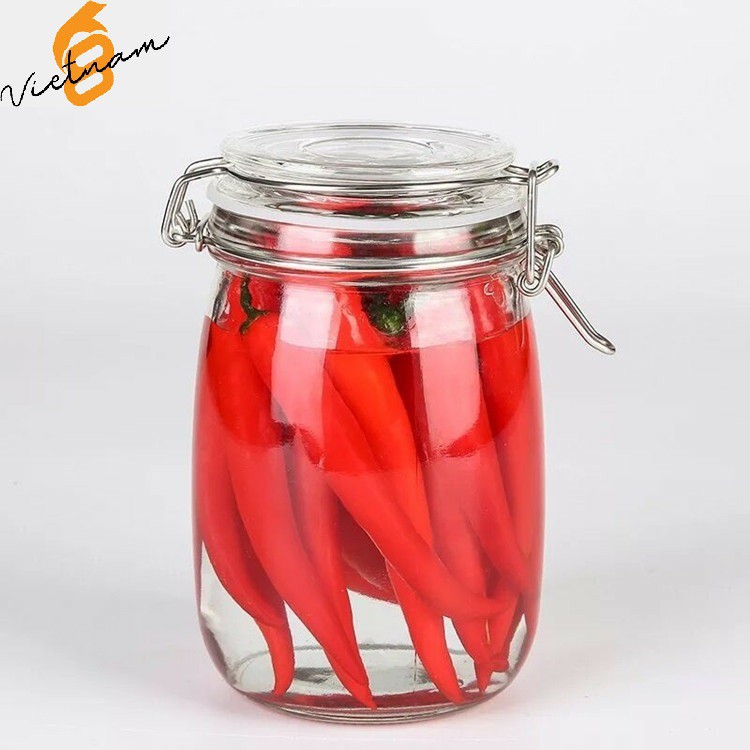 Hũ thủy tinh nắp cài inox 1000ml - hũ kẹp 1 lít