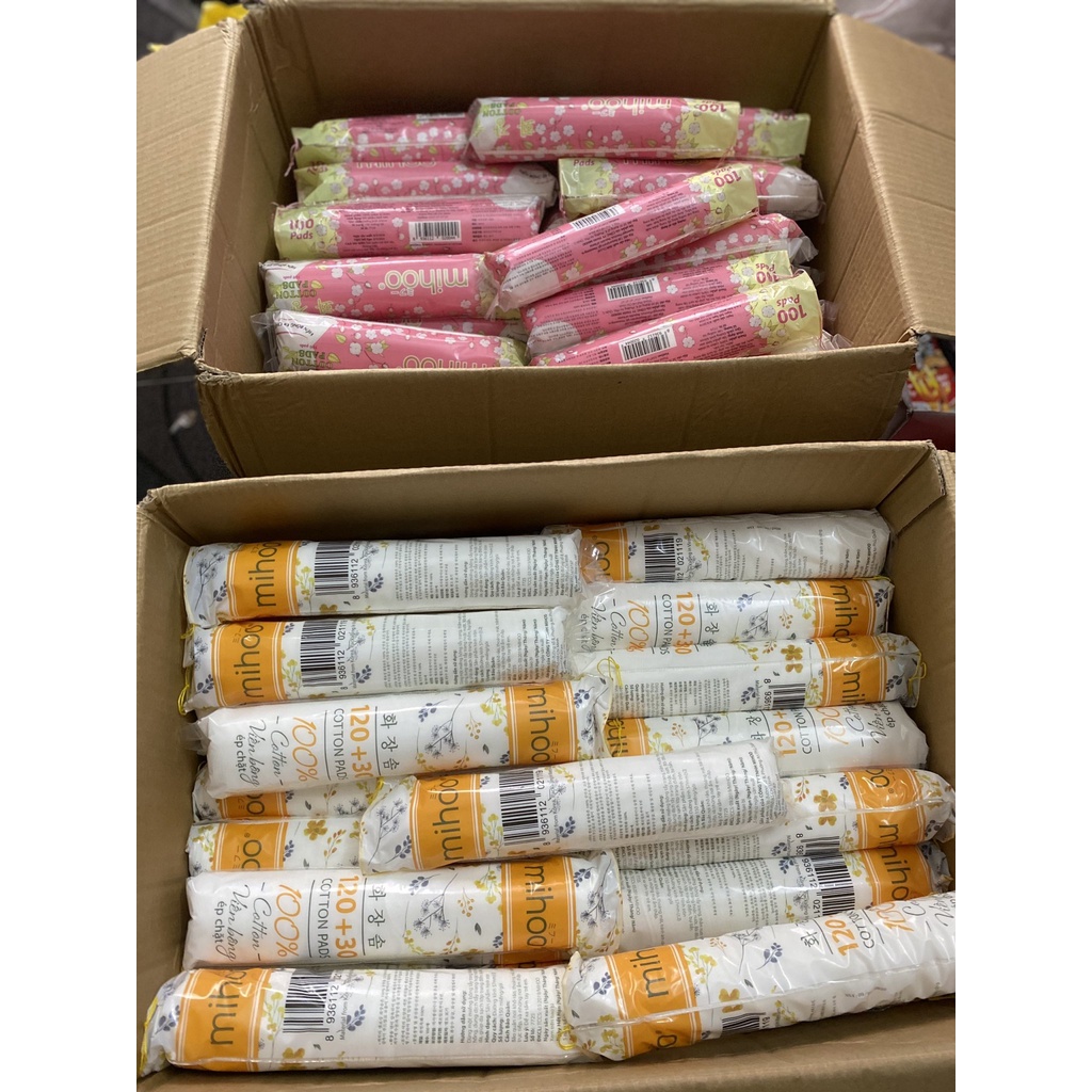 Ống đựng BÔNG TẨY TRANG Kokimi 240 pads MIHOO 200 MIẾNG MỀM MẠI 100% COTTON