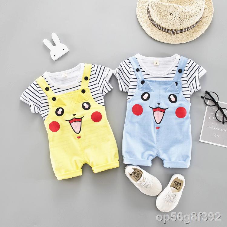 Bộ đồ mùa hè cho bé 0 a 1-2-3 tuổi phiên bản thủy triều của Hàn Quốc Quần áo bé trai hai mảnh yếm ngắn tay