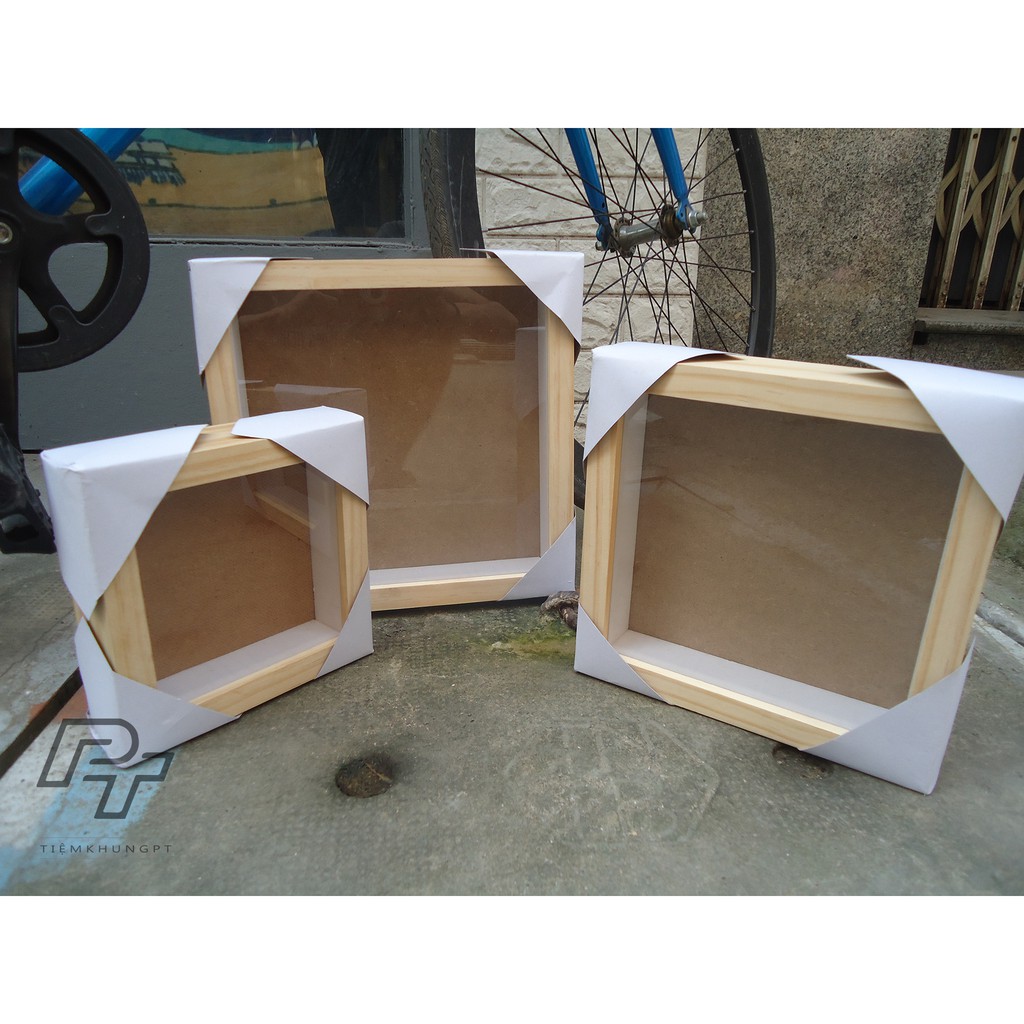 Khung ảnh 20x20 Hộp vuông B1 - Khung hình gỗ thông mặt kính - Khung gỗ handmade - Picture Frames Tiệm Khung PT