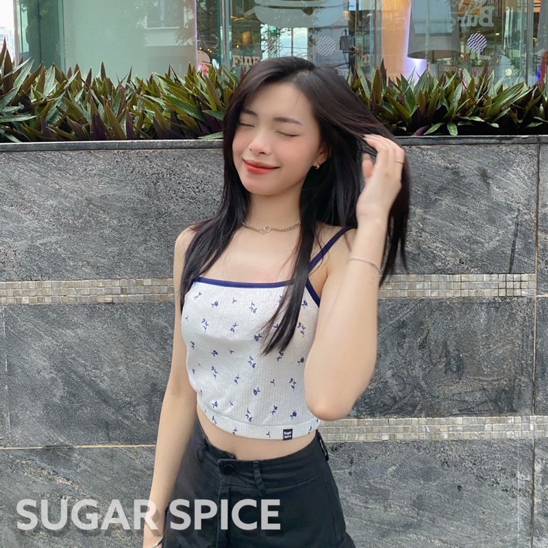 Áo 2 Dây Croptop, Áo Croptop 2 Dây Hoa Nhí Có Chun SUGAR SPICE - Boba Top