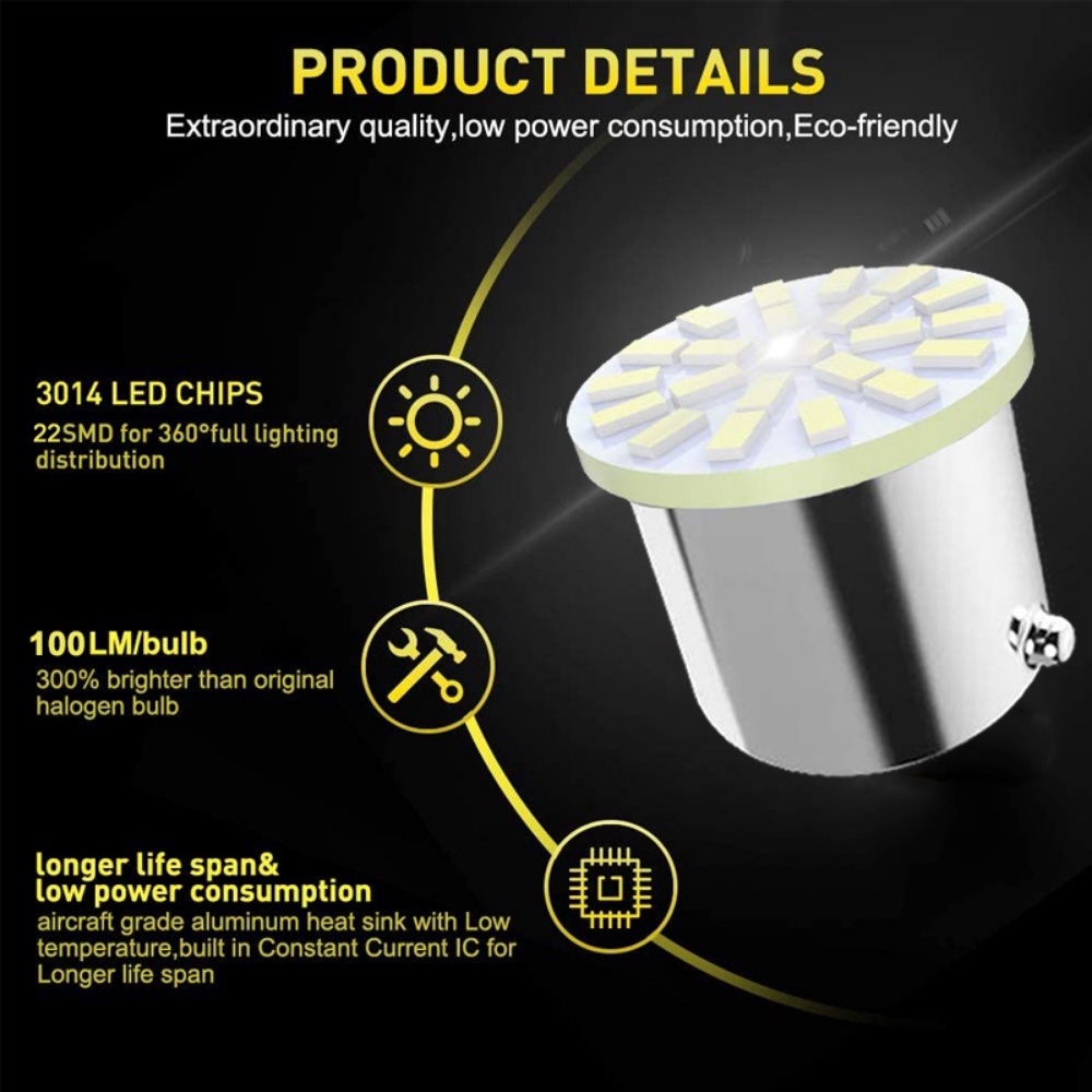 Set 5 Bóng Đèn Phanh Xe Hơi P21 / 5W PY21W 1156 Ba15s 1157 BAY15D 12V 22 SMD 7000K