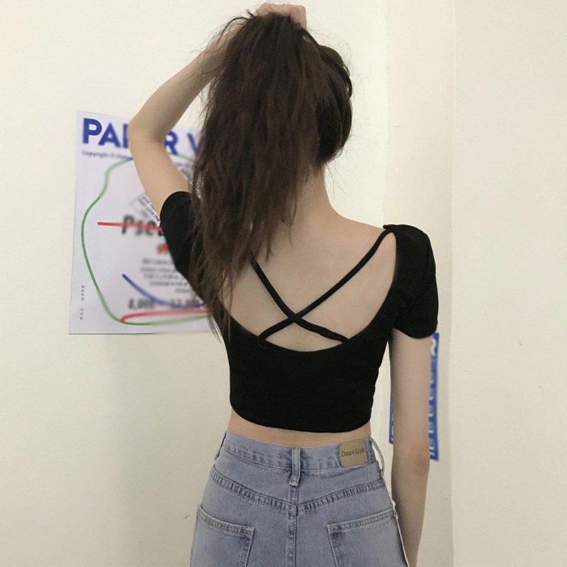 Áo croptop tay ngắn thiết kế hở lưng gợi cảm thời trang cho nữ