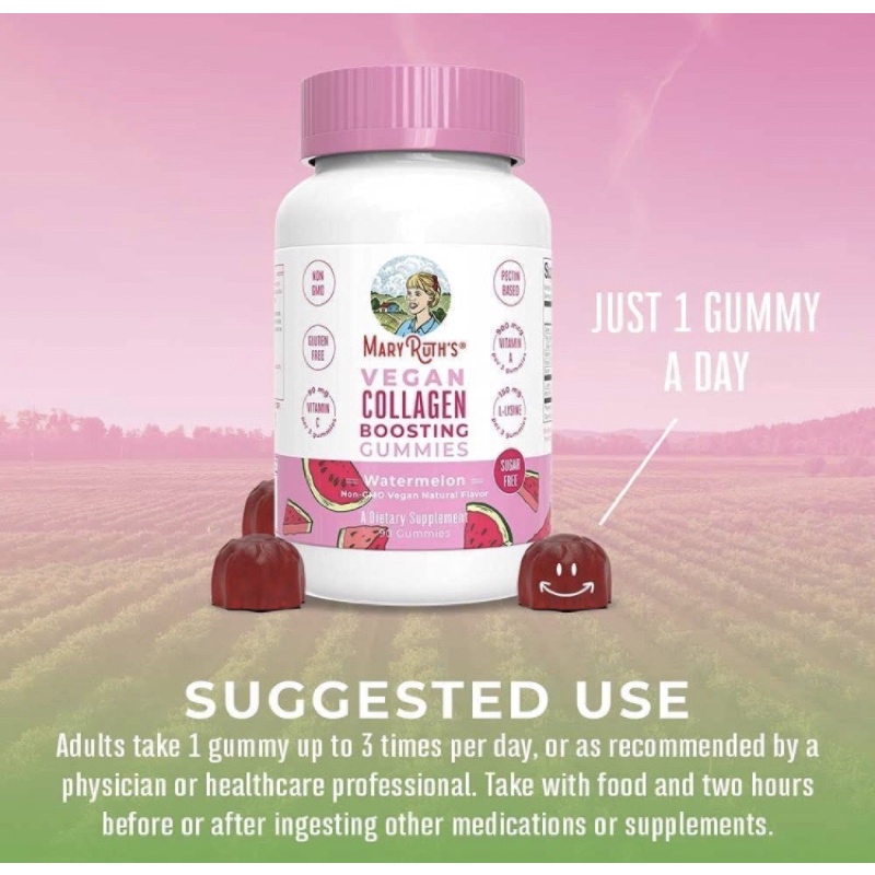 Kẹo dẻo collagen thuần chay, ko biến đổi gen Mary Ruth's Collagen boosting 90viên USA