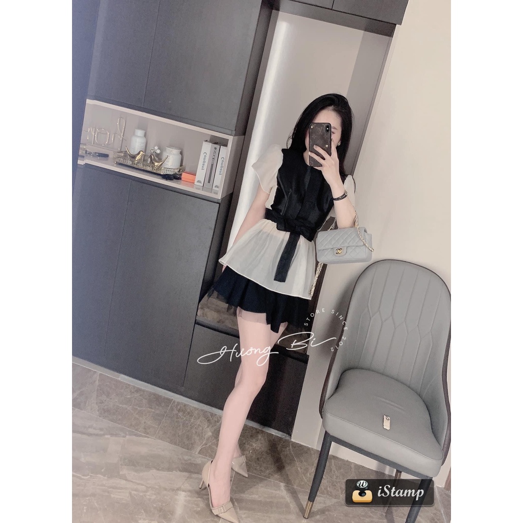 Set bộ nữ thiết kế thắt nơ quần đùi sang chảnh DN975