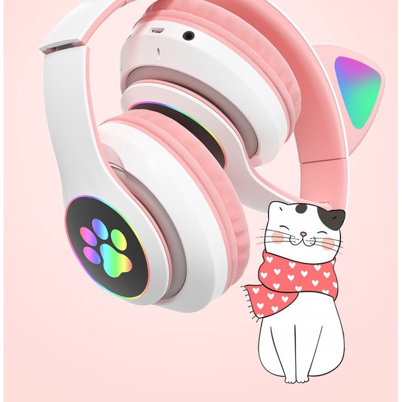 Tai Nghe/Headphone Mèo Bluetooth 5.0 STN-28 Tích Hợp Đèn LED Phát Sáng Âm Thanh Nổi Kiểu Dáng Dễ Thương Hàng Cao Cấp