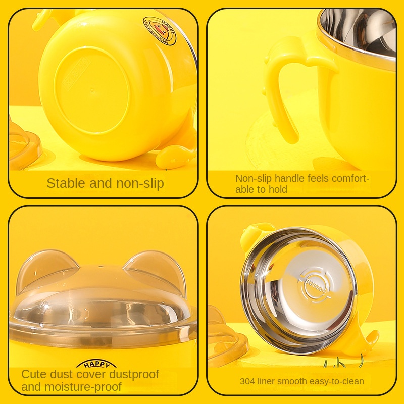 Bát Ăn Cơm Bằng Thép Không Gỉ 304 Hình Vịt Vàng Hoạt Hình Cho Trẻ Em 450ml chính hãng Hàn Quốc kiểm định an toàn