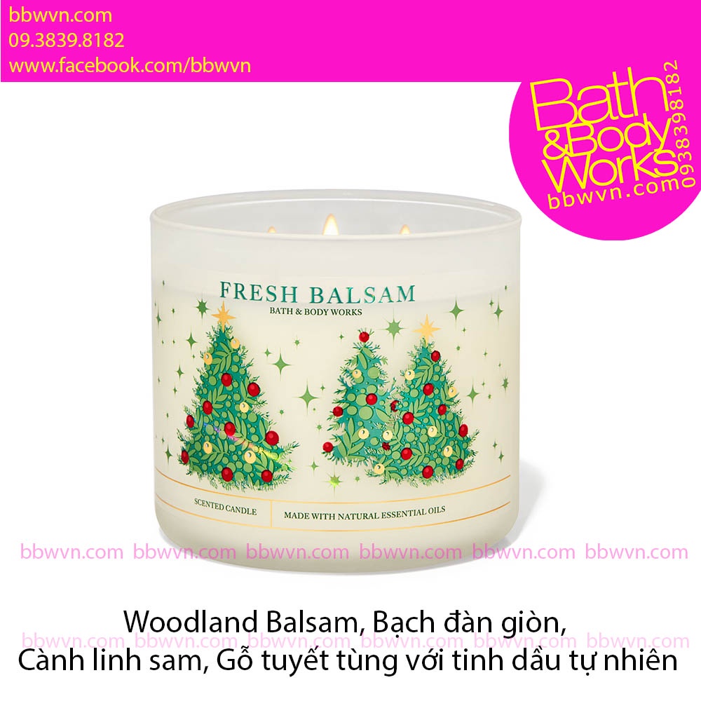 Nến thơm Bath and Body Works Fresh Balsam 3 bấc