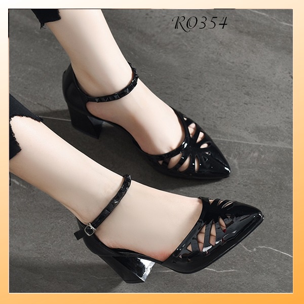 Giày cao gót nữ đẹp đế vuông 5 phân hàng hiệu rosata hai màu đen đỏ ro354