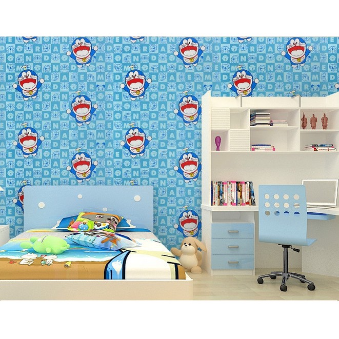 1 mét Decal giấy dán tường đô rê mon chữ số khổ rộng 45cm có sẵn keo (xanh dương)