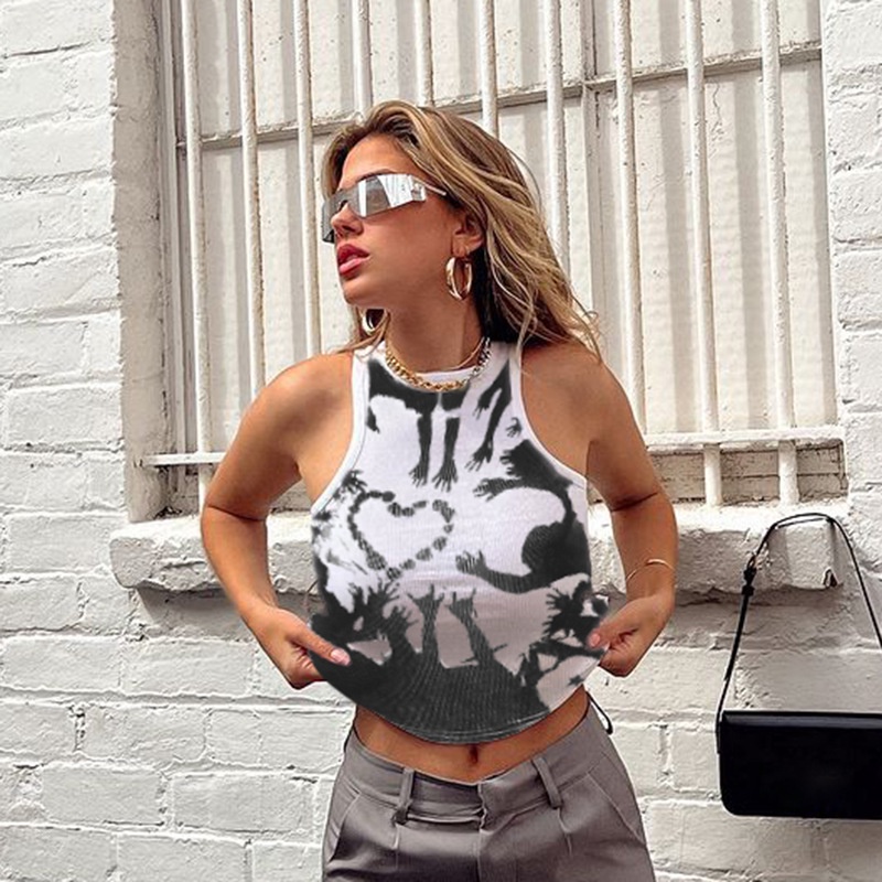 Áo Tank Top Cổ Tròn Dáng Ôm In Họa Tiết Nghệ Thuật Thời Trang Cho Nữ