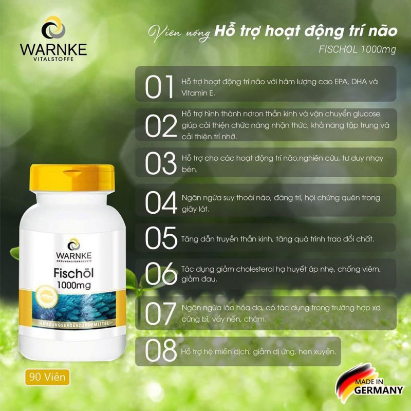 Dầu Cá Warnke Fischol Omega3 1000mg của Đức cải thiện trí nhớ, tăng khả năng tập trung, tăng cường thị lực, ngừa lão hóa