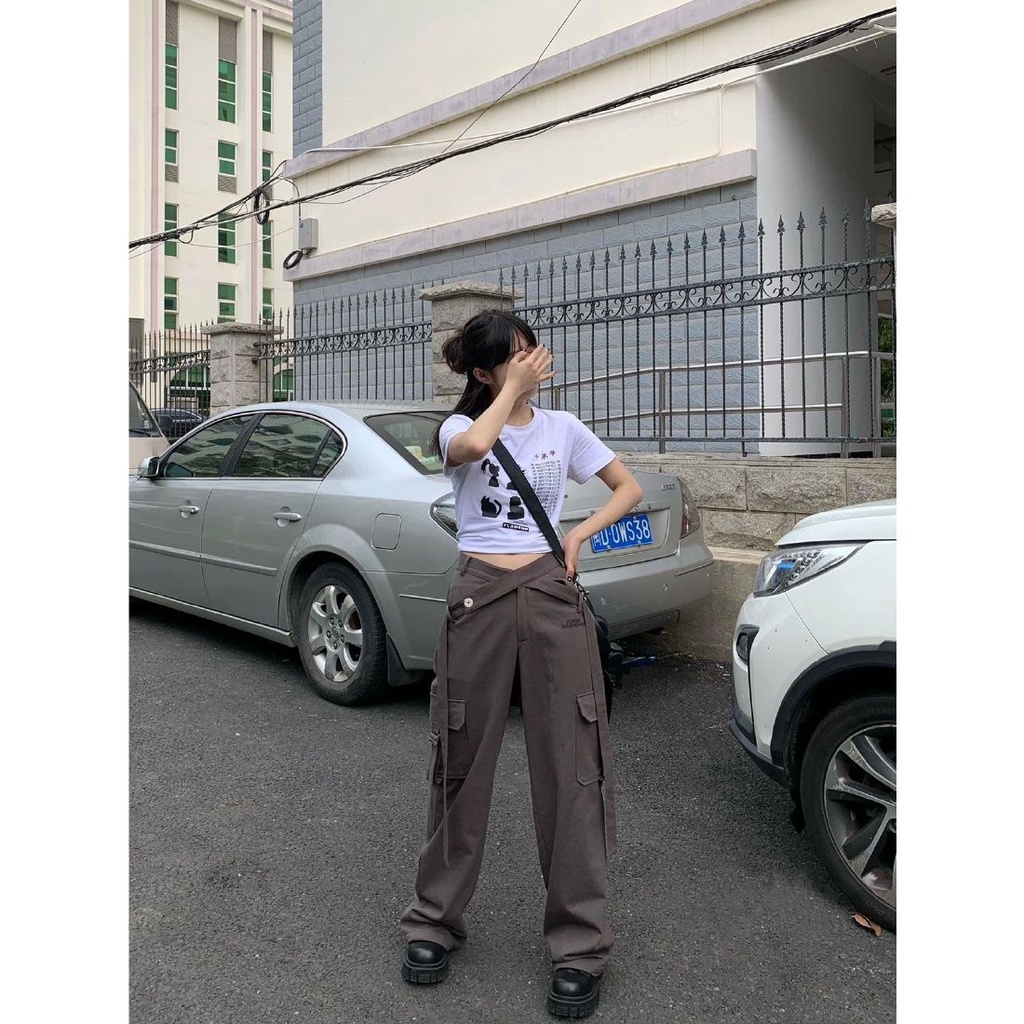 Quần Yếm Zhuangji Mỏng Dáng Rộng Cột Dây Kiểu Retro Mỹ Thời Trang Mùa Hè Cho Nam Và Nữ