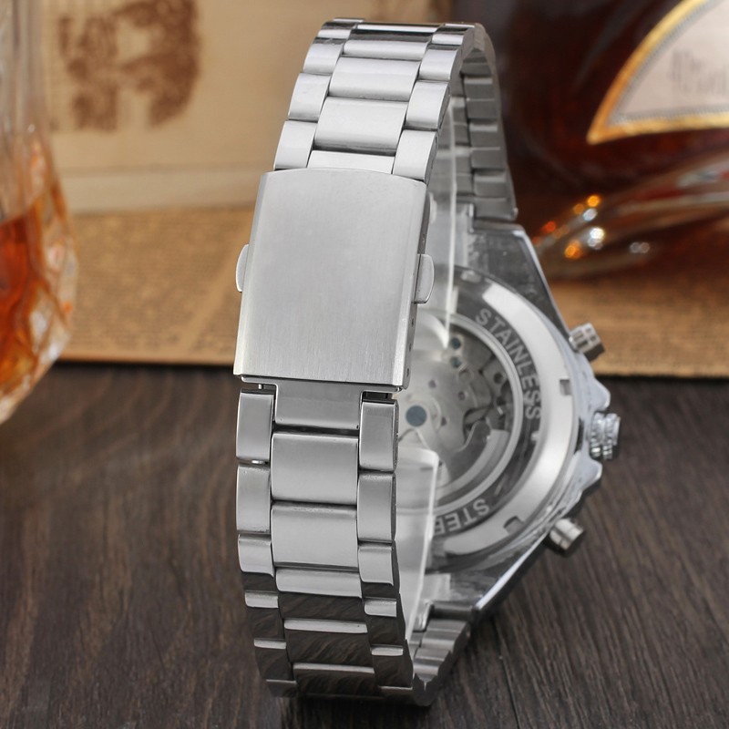 Đồng hồ nam Winner TM432 cơ lộ máy dây thép không gỉ - Trắng