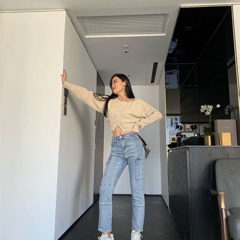 Áo sweater SUXI tay dài cổ tròn dáng rộng thời trang mùa thu cho nữ