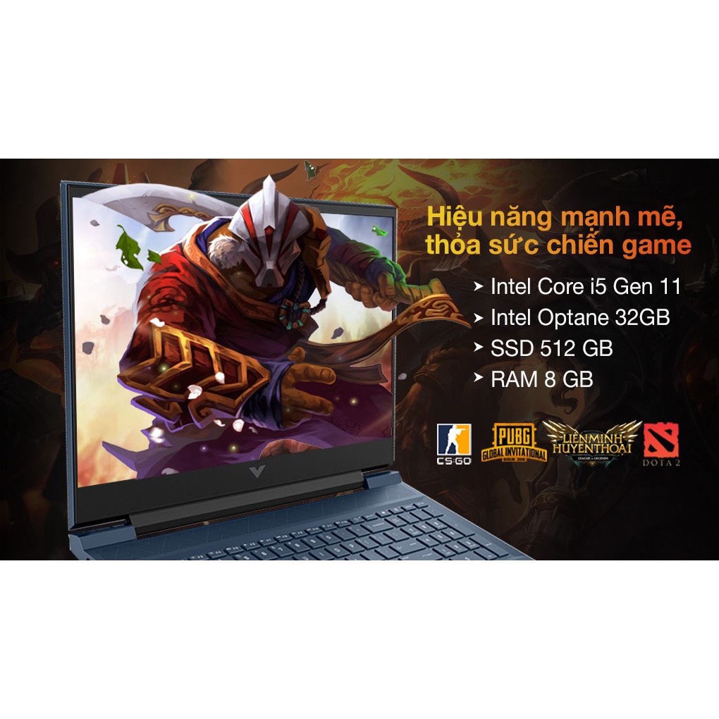 Laptop Gaming HP VICTUS 16 d0202TX i5 11400H/8GB/32GB+512GB/4GB RTX3050Ti/16.1"F/144Hz/Win11//Xanh