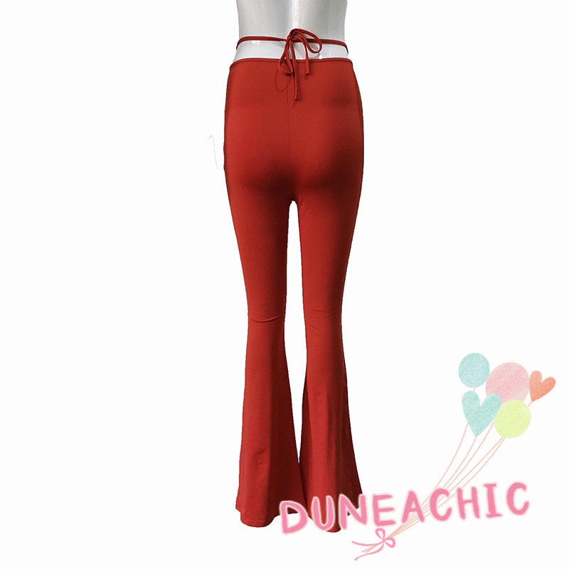DUNEA Quần Ống Loe Lưng Cao Màu Trơn Thời Trang Cho Nữ