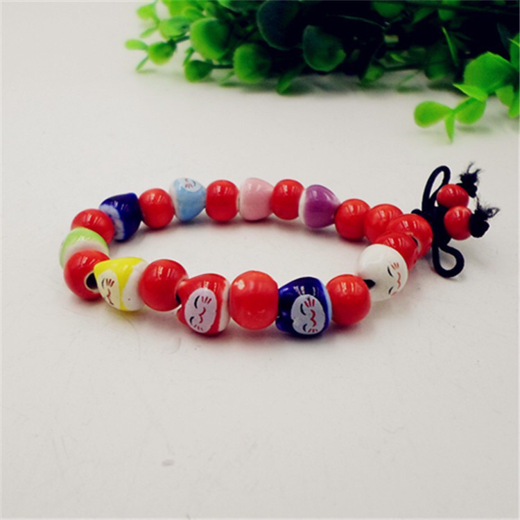 Vòng tay thủ công gốm sứ mèo may mắn Maneki-neko tinh xảo thắt đồng tâm kết