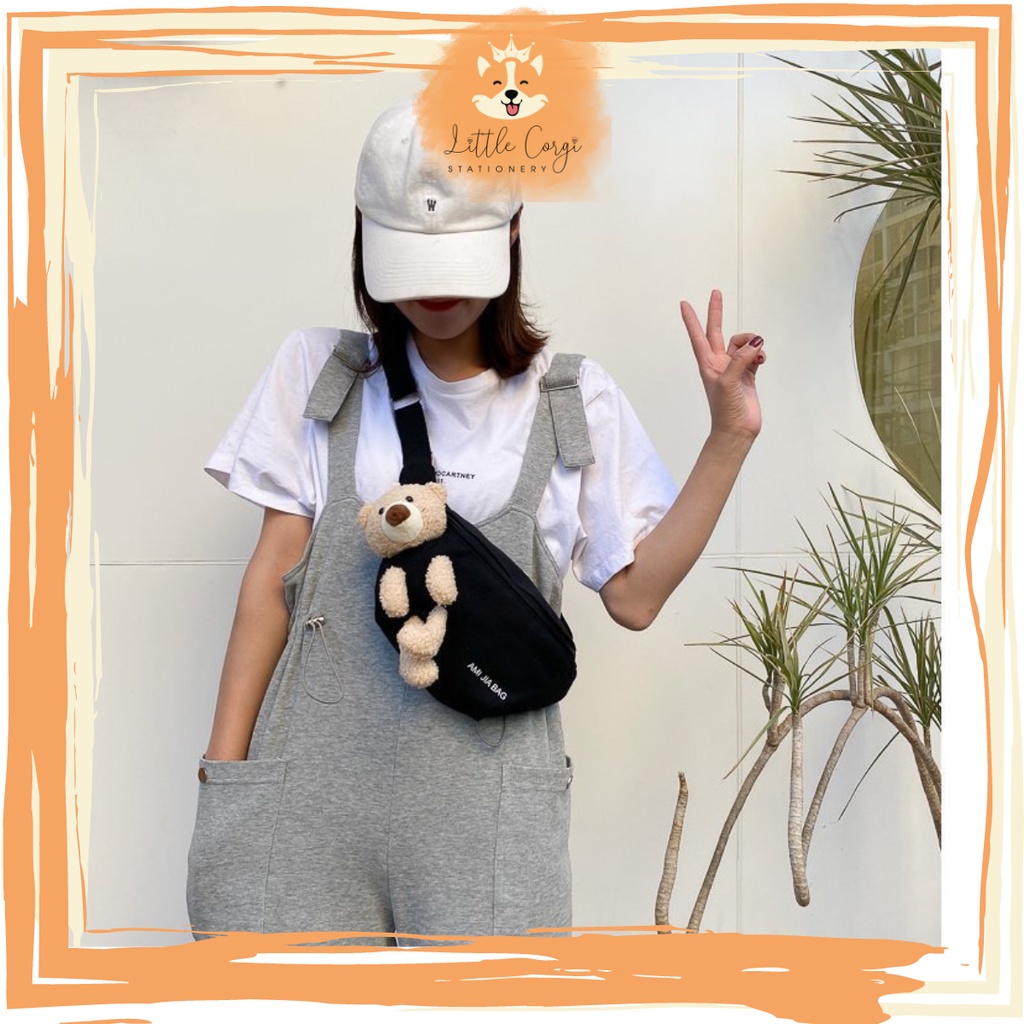 Túi balo đeo chéo mini nhiều màu dễ thương phong cách đơn giản  - Túi vải đeo vai gấu bông nhiều mẫu dễ thương - Corgi