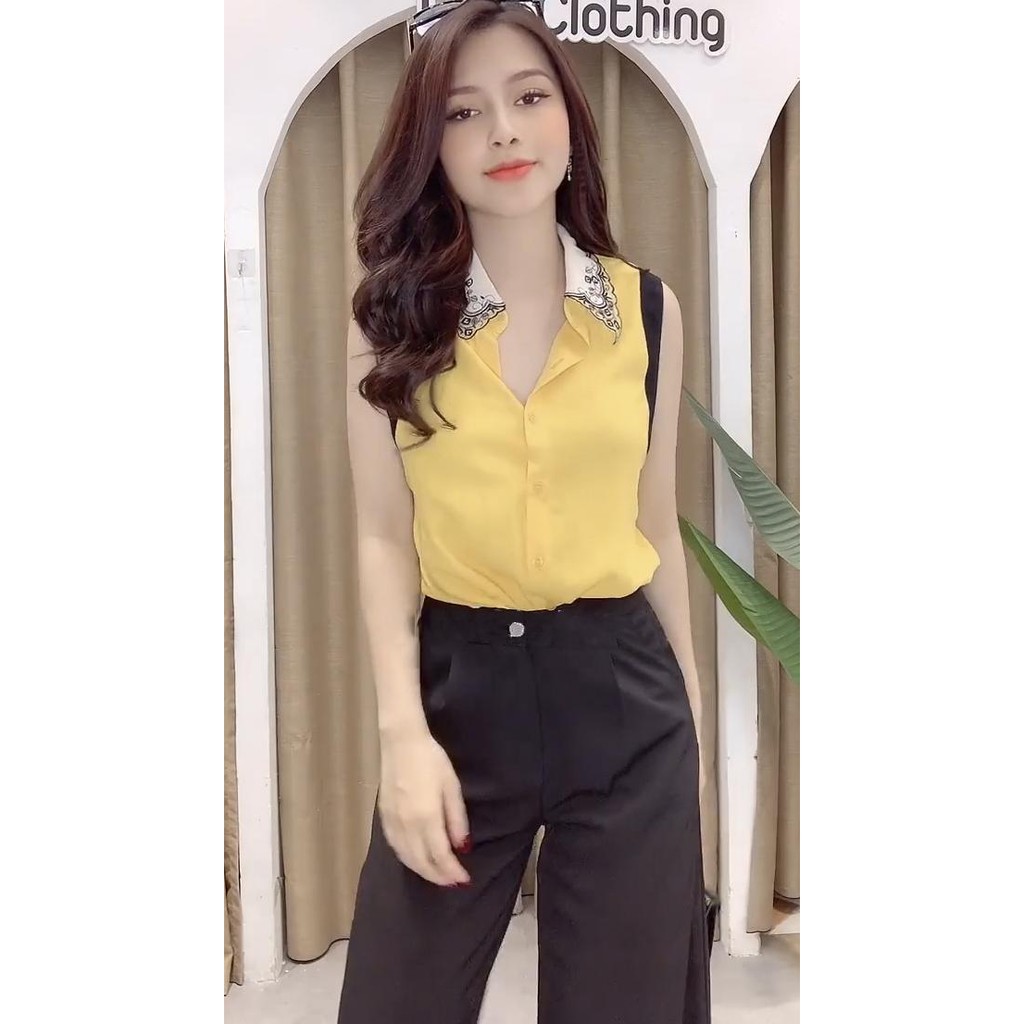 Áo Sơ Mi Nữ Vàng Chanh, Công Sở, Áo Nữ Lụa Satin Vàng Cao cấp ❤️ Freeship ❤️