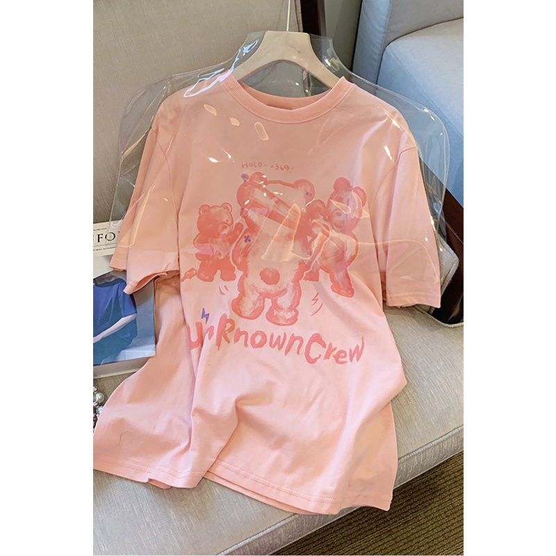 Áo thun HIIXIIVI 100% cotton tay ngắn cổ tròn in hình phong cách Hàn Quốc thời trang mùa hè 2022 dành cho nữ