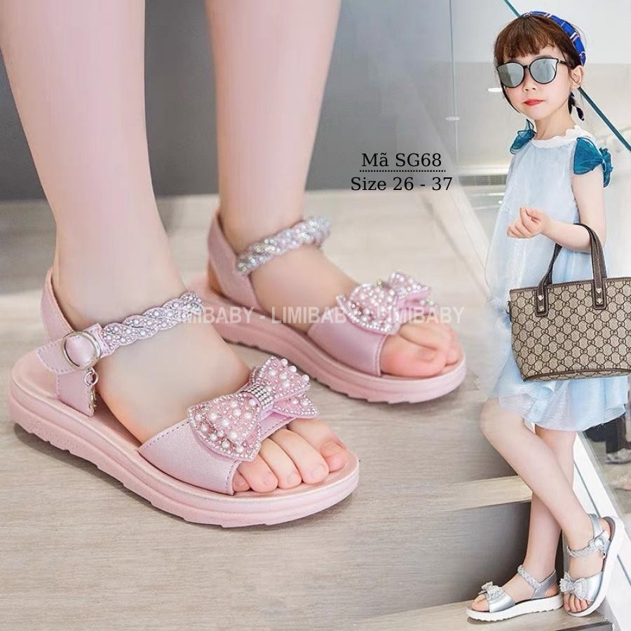 Sandal bé gái 3 - 12 tuổi gắn nơ công chúa điệu đà quai hậu màu hồng kiểu dáng thời trang phong cách Hàn Quốc SG68