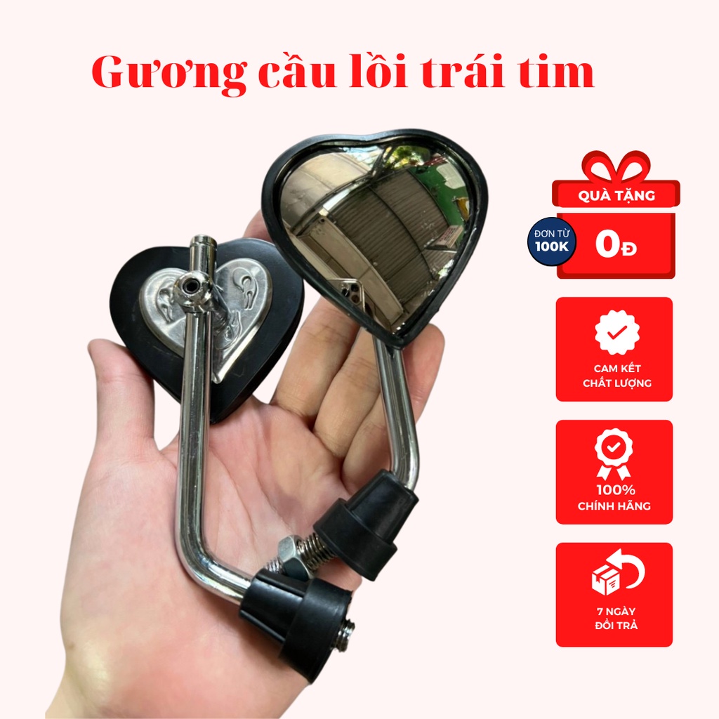 Gương trái tim cầu lồi gắn xe máy lắp cho mọi dòng xe chân 10 mm như wave, exciter, winner, dream , sh ......siêu độc lạ