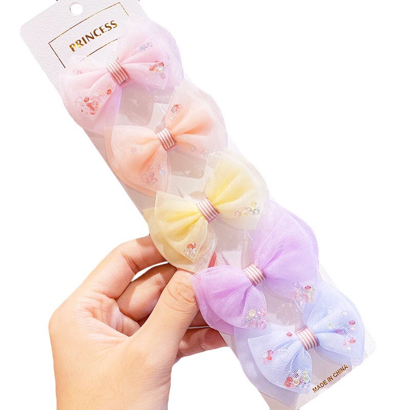 [Có sẵn] Set 5 Kẹp Nơ phong cách Hàn Quốc màu pastel Đáng Yêu - Kẹp tóc bé gái - Selenshop